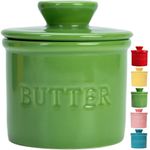 PriorityChef Butter Crock with Lid, On Demand Spreadable Butter, French Butter Keeper to Leave On Counter with Water Line, Ceramic French Butter Dish, Green