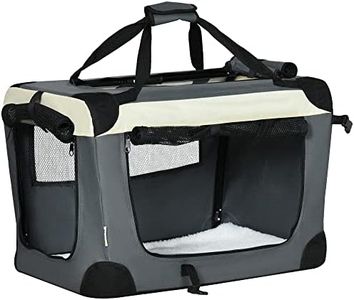 PawHut 60cm Foldable Pet Carrier Bag Soft Travel Dog Crate, Portable Cat Carrier w/ Cushion, for Cats and Miniature Dogs - Grey