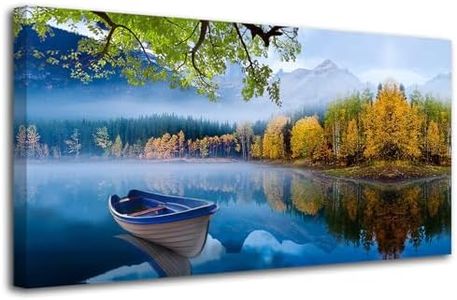 Arjun Lake Canvas Wall Art Blue Mountain Sky Nature Landscape Boat Picture Artwork Modern Scenic Painting Framed Large Size for Living Room Bedroom Bathroom Dinning Room Home Office Wall Decor 40"x20"