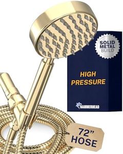 HammerHead Showers® ALL METAL Handheld Shower Head with Hose and Brass Holder - POLISHED BRASS - 2.5 GPM High Pressure Shower Heads with Adjustable Shower Wand Bracket - 6ft Flexible Extension