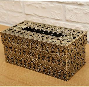 SEHAMANO Vintage Rectangle Tissue Holder - Antique Decorative Metal Tissue Box Cover is designed by Heart Pattern (Brass (Matt Gold))