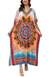 L-Peach Women's Summer Long Ethnic Print Beach Dress Kimono Maxi Kaftan Cover ups