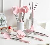 Rorence Kitchen Utensil Cooking Utensil Set for Baking Mixing: 12 Pieces Kitchen Gadgets Non-Stick & Heat Resistance Silicon and Stainless Steel Handles (Utensil Holder Not Included) - Pink