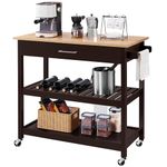 Yaheetech Kitchen Trolley Cart on Wheels, Rolling Kitchen Island with Drawer and Side Handle, 3-Tier Utility Serving Cart for Bar/Dinning Room/Living Room, Espresso