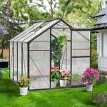 GarveeLife 6x10 FT Outdoor Greenhouse, Polycarbonate Green Houses for Outside, Heavy Duty Large Walk in Green House for Plants with Aluminum Frame, Roof Vent, Rain Gutters for Garden Backyard