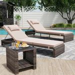 Danrelax 3 Pieces Chaise Lounge Set, Modern Outdoor Patio Furniture with Adjustable Backrest & Side Table, Durable PE Wicker, Weather Resistant Cushions, Beige