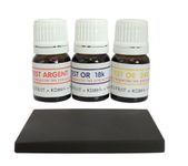 Set of 3 Gold and Silver Testing Solutions, 18-24 Carat Silver, with Natural Touchstone and Multi-Language Instructions - Expertise for Jewellery, Coins, Bullion - 2 ml