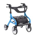 Drive Medical Nitro Sprint Foldable Rollator Walker with Seat, Petite Height Lightweight Rollator with Large Wheels, Folding Rollator, Short Rolling Walker for Seniors and Adults, Blue