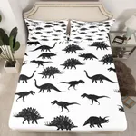 Dinosaur Fitted Sheet Deep Pocket Dino Silhouettes Evolution Bedding Set Wildlife Animals Black White Bed Sheets for Kids Teens Boys 1 Fitted Sheet with 2 Pillow Cases Queen Size(No Top Sheets)