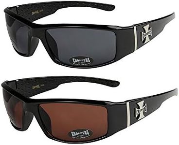 Choppers - Pack de 2 gafas de sol motorista motero unisex hombre mujer moto bici - 1x Modelo 01 (negro brillante / negro tintado) y 1x Modelo 09 (negro brillante / marrón tintado) - Modelo 01 + 09 -