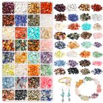 32 Colors Crystal Stone Beads for Ring Making, Crystal Chips Gemstone Beads Kit Assorted for Jewelry Bracelets, 5mm to 8mm Irregular Crystal Rocks Beads Necklace Earring Craft DIY Supplies