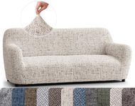 PAULATO BY GA.I.CO. Sofa Slipcover - Stretch Couch Cover - Stylish Cushion Sofa Cover - Polyester Fabric Slip Cover - 1-Piece Form Fit Washable Protector for Pet - Microfibra - Vittoria Beige