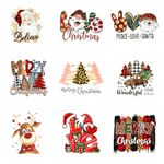 9 Sheets Merry Christmas Iron On Decals, Cute Christmas Iron On Patches with Various Patterns Christmas Heat Transfer Shirt Decals Iron On Stickers for Craft Clothing Decoration DIY Gifts