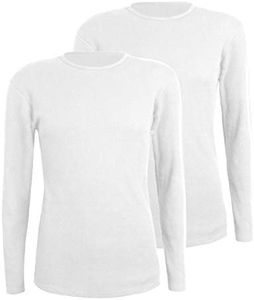 Comfneat Men's 2-Pack Thermal Long Sleeve Undershirt Waffle Knit Soft Comfy Crew Neck Underwear Top (White 2-Pack, L)