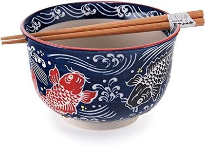 Happy Sales HSRB-NRBCOI, Multi Purpose 6.25"D Large Ramen Udon Soba Pho Noodle Donburi Rice Tayo Bowl with Chopsticks, Red & Black Coi