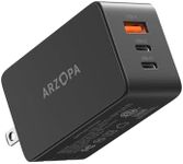 65W USB C Charger Block, ARZOPA GaN Fast Charger USB C Wall Charger PPS 3-Port Foldable Plug for MacBook Pro/Air, iPad Pro, iPhone 15/Pro, Galaxy S24 Ultra, Dell XPS 13, Pixel, Monitor