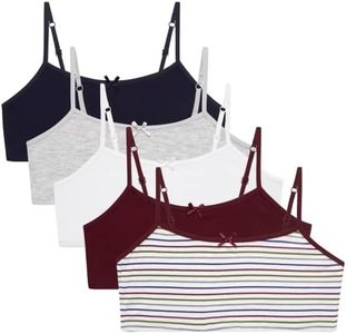 Rene Rofe Girls Training Bras - 5 Pack Soft Stretch Cotton Bra, Cami Style Girls Underwear with Adjustable Straps (7-14), Size 14, Bordeaux Stripes