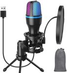 USB-Microphone, Computer Cardioid Condenser PC Gaming Mic, RGB Computer Mic with Tripod & Pop Filter for Streaming, Podcasting, Vocal Recording, Compatible with Laptop Desktop Windows