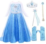 AmzBarley Dress for Girls Dress up Princess Costumes Kids Party Clothes Birthday Outfit with Accessories Dark 6-7 Years