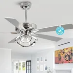 Parrot Uncle 52 Inch Ceiling Fans with Lights for Bedroom, Silver Chandelier Ceiling Fan with Remote Control, 3 Speeds, Reverse DC Motor, Dimmable, Color Adjustable, DOE ETL Tested