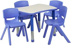 Flash Furniture Emmy 21.875''W x 26.625''L Rectangular Blue Plastic Height Adjustable Activity Table Set with 4 Chairs