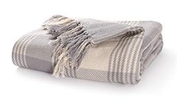 EHC Premium Reversible 100% Cotton Large 250 x 380cm Super King Size Tartan Throws for Sofa, Bedspread, Grey