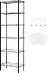 FTEYUET 6-Tier Metal Shelving Unit, Wire Shelving Unit, Kitchen Storage Unit Shelving Units for Storage, Heavy Duty Standing Shelf Units Shelves for Kitchen Laundry Organization (Black)