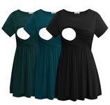 Smallshow Women's Short Sleeve Maternity Nursing Tops Breastfeeding Clothes 3 Packs,Black-Deep Green-Teal,M