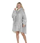 Oversized Hoodie Blanket Women Ultra Plush Fleece with Soft Sherpa Reversible Warm Cosy Comfy Wearable Hooded Giant Sweatshirt Throw for Girls Adults Men Boys Kids Big Pocket (Silver Grey)