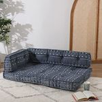 ASHEVILLE® No Wood Modular Sofa | Low Floor Seating, Corner Cushion Sofa, 2-Person Lowseat, Handcrafted, Dabu Cotton Upholstery Sofa (Set of 3 Pcs, Indigo Blue)