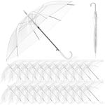 Hestya 24 Pack 37.4 Inch Clear Umbrella Wedding Transparent Umbrella Dome See Through Umbrella Windproof Umbrella White Handle Semi Automatic for Ladies Men Bride Bridesmaid Groom Party