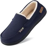 HomeTop Men's Classic Moccasin Slippers Comfy Memory Foam Indoor House Shoes Navy,8 US