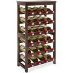 STELLSTAR 24-Bottle Wine Rack, 6 Tier Bamboo Wine Display Storage Shelves with Tabletop, Floor Freestanding Wine Bottle Holder with Wobble-Free Shelves, Walnut