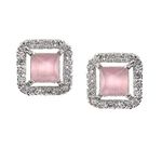 Jewar Mandi Earrings Silver Plated Square Tops American Diamond Cubic Zirconia Ad Cz Multi-Color Stones Boxy Design Stud Jewelry For Women & Girls (Baby Pink)