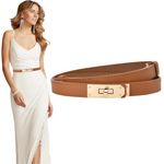 PALAY® Waist Belt for Women Dresses, Fashion Ladies Belts for Women, PU Leather Slim Women Belts for Dress, Alloy Turn Lock Buckle Belt for Blazer, Suit, Dress, Gown (Brown, Fit Waist 70-95cm)