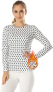 MANCYFIT Thermal Top for Womens Fleece Lined Shirt Long Sleeve Base Layer Dotted Shirt Black & White Medium