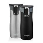 Contigo AUTOSEAL West Loop Travel Mugs, 16 oz., Stainless Steel & Matte Black, 2-Pack