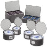 Woffit Dinnerware Storage Set - Quilted Containers for Fine China & Glasses - 12 Person, 6pc Crockery Storage Kit includes 48 Felt Protectors for Plates w/Insert Cards for Easy Labelling