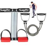 SUREFIT Tummy Trimmer Double Spring with Resistance Band for Men & Women – Ab Exercise Equipment for Core & Abdominal Workout – Durable Non-Slip Foot Pedals, Portable Home Gym Tool for Full Body Fitness (Red)