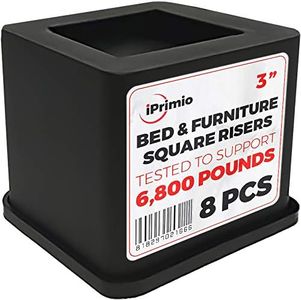 iPrimio Bed Risers - Square, 3 Inch Lift, Heavy Duty, 8 Pack, Up to 6800lbs - Bed Raising Blocks, Furniture Risers - Safe, Sturdy Bed Lifts for College Dorm Rooms, Couches, Tables, Desk Riser