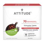 ATTITUDE Dishwasher Pods, Naturally Derived Dishwashing Detergent, Vegan and Plant-Based Dish Soap Tablets, Phosphate Free, Unscented, 70 Count