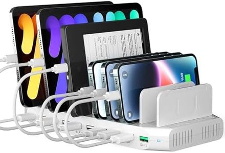 SUIDEK 60 W QC3.0 Fast Charging Station, 10 Ports Charging Station for Multiple Devices with Adjustable Dividers Compatible with Tablets, Smartphones
