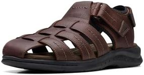 Clarks Men's Walkford Fish Flat Sandal, Brown Tumbled Leather, 12