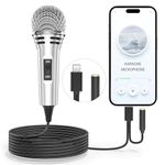 NICHOM 4.3 INCH Mini Microphone for iPhone ipad，Portable Small Handheld Microphone for Video Recording,Karaoke Singing,Vlogging,Chatting,Podcasting YouTube with Sponge Cover（Rose Golden） (Silver)