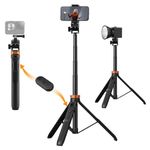 K&F Concept 69''/175cm Iphone Selfie Stick Tripod, Compact Tripod with Phone Holder, Light Stand with Detachable Remote Control, Action Camera Adapter, Compatible with Phone/GoPro/Camera