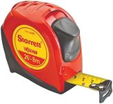 Starrett Exact KTX1-26ME-N ABS Plastic Case Red Measuring Pocket Tape, English/Metric Graduation Style, 26' (8m) Length, 1" (25.4mm) Width, 0.0625" Graduation Interval