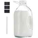 FyndraX Glass Milk Jugs Bottle - 64Oz Water Container with Airtight Screw Lid, Half Gallon Juice Jar Pitcher for Storage Iced or Hot Drinks in Fridge, Set of 1