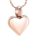 Imrsanl Small Heart Cremation Urn Necklace for Ashes Stainless Steel Memorial Ash Pendant Keepsake Jewelry (Rose Gold)