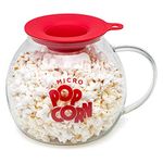 Ecolution Kitchen Extras Glass Microwave Popcorn Maker – Wide Mouth Design and Dual Function Lid – Temperature Safe Glass – Dishwasher and Microwave Safe – Glass with Red Accents – 3 Qts. (EKPCM-0025)