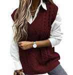 Ladies Sleeveless Jumper Women V Neck Sweater Vest Women Sleeveless Sweater Women Knitted Waistcoats for Women Knit Jumper Vest Sleeveless Pullover Women Cute Ladies Sleeveless Knitted Vest Claret L